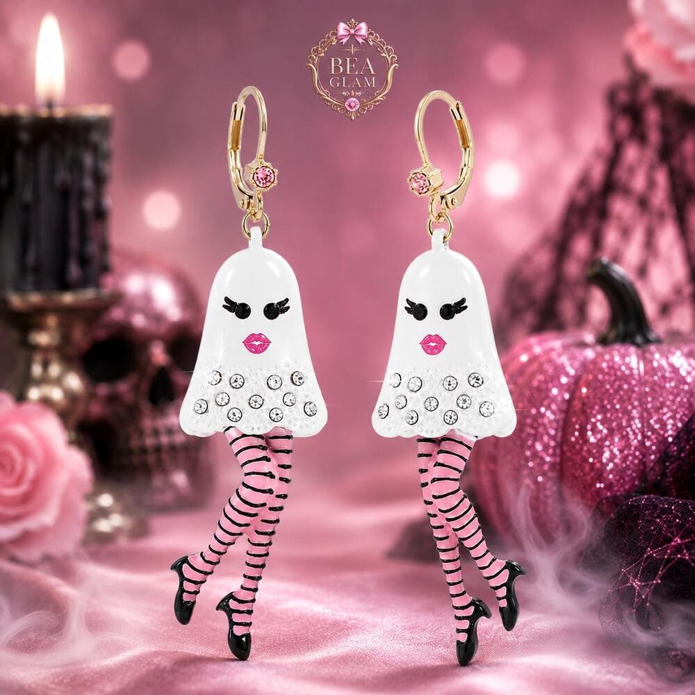 Betsey Johnson Striped Ghost Earrings – Whimsical Halloween Crystal Jewelry